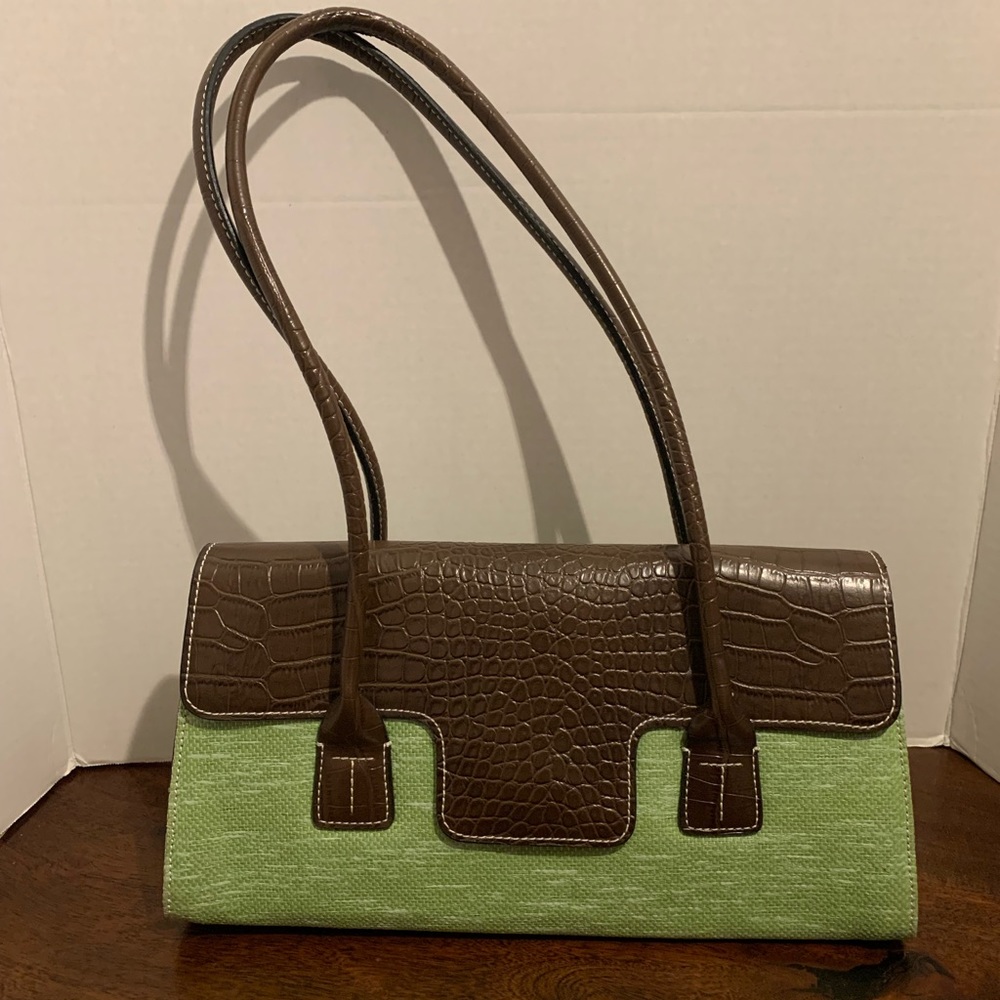 Tommy Hilfiger Lime Green and Leather Shoulder Bag.